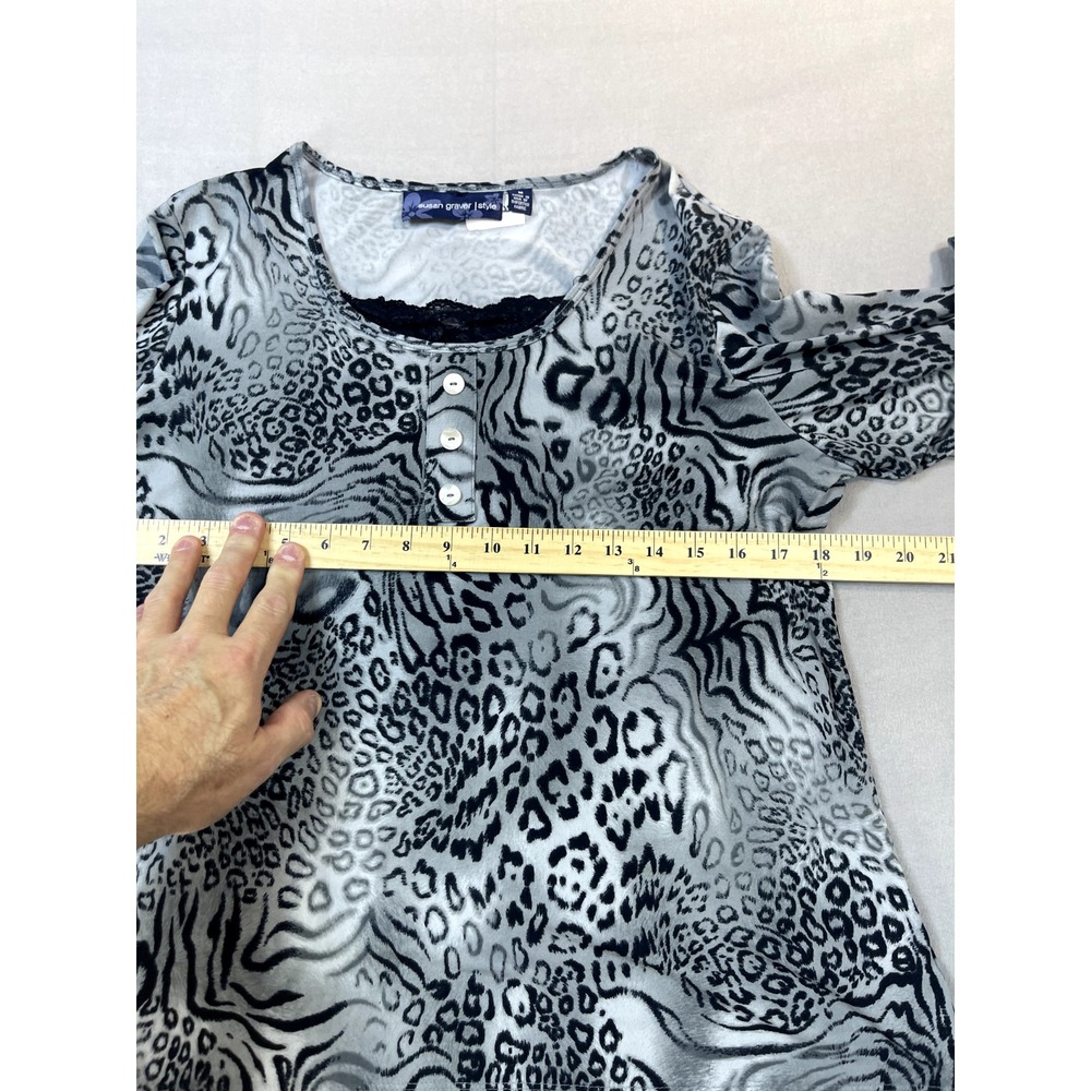 SUSAN GRAVER WOMEN'S SHIRT MEDIUM BLACK CHEETAH PRINT WH3/4‎ SLEEVE TOP BLOUSE - Picture 8 of 14